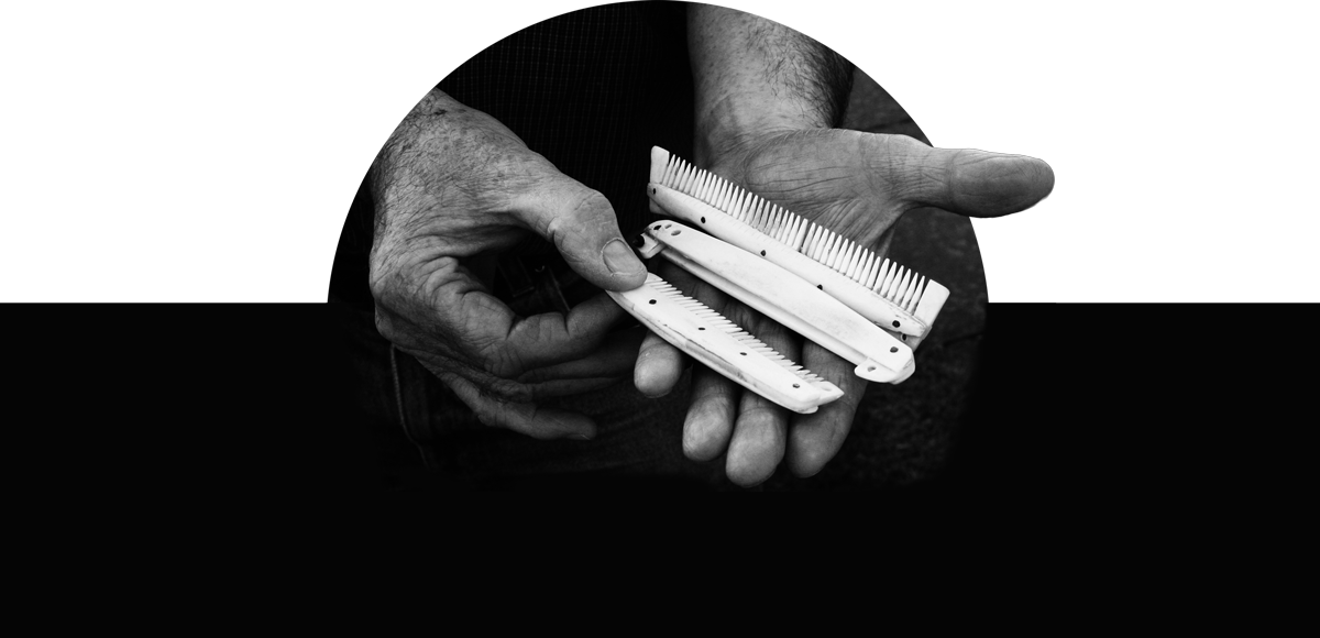 Hands holding a Viking comb